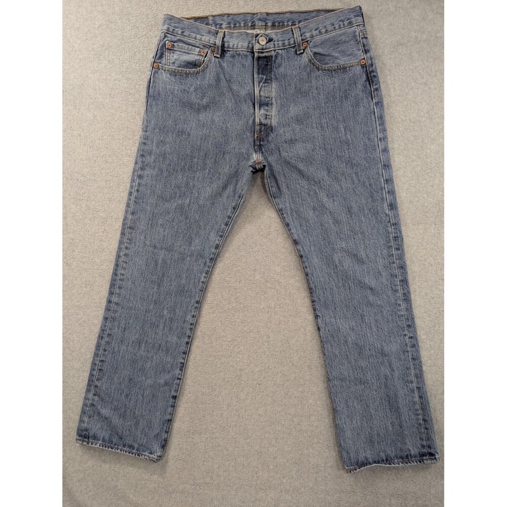Levis 501 Jeans Mens 36x30 Blue Medium Wash Button Fly Straight Leg Red Tab